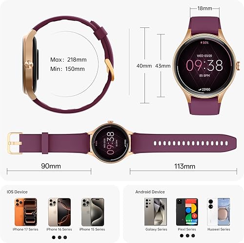 Miniatura 8 de Reloj inteligente para mujer, reloj inteligente AMOLED con pantalla táctil de 1.57 pulgadas para iPhone y Android, reloj inteligente con monitor de