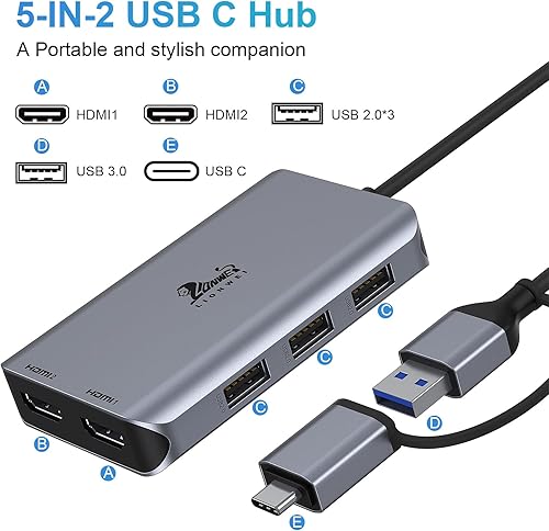 Miniatura 4 de LIONWEI Estación de acoplamiento USB 3.0 a HDMI dual para Windows y macOS, adaptador USB C 2 divisor de monitor para MacBook