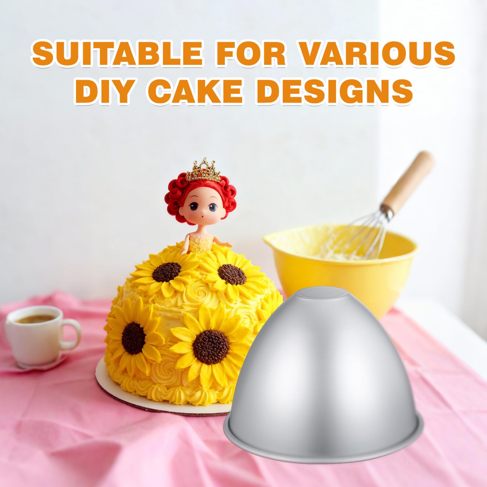 Kichvoe Poux de Gateau de Robe Princesse Jupe à Gateau Moule à Gateau sans en Aluminium Semi- Cercle de Boulangerie de Boulangerie pour La Fête à Domicile (8 Pouces)