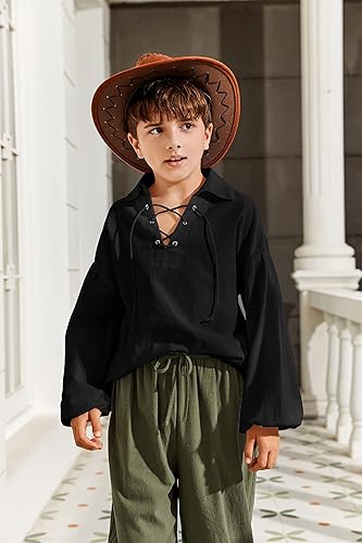 Miniatura 4 de Bbalizko Camisa medieval de pirata para niños, renacentista, con cordones, para Halloween, jacobita escocés, disfraz de Ghillie
