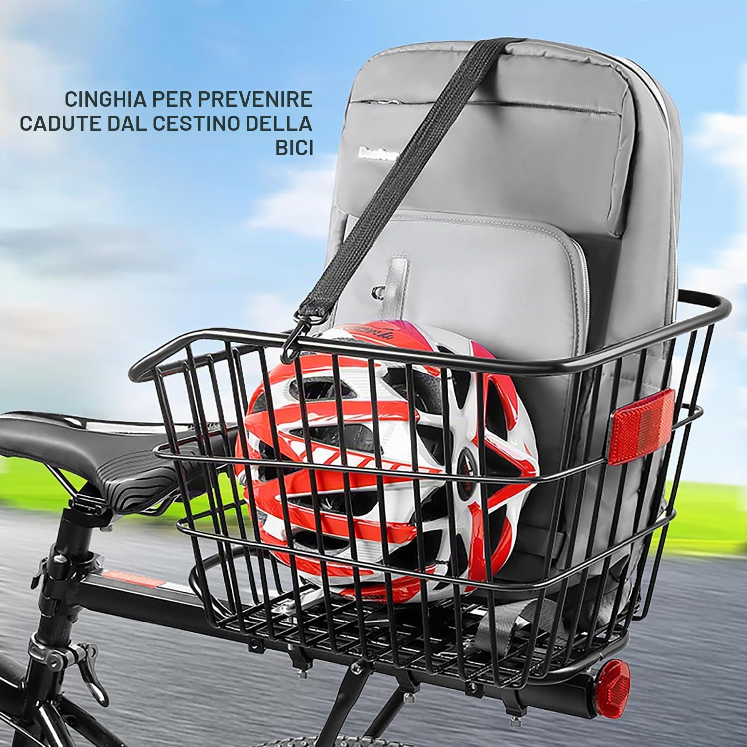 Cestino posteriore capiente per portapacchi di biciclette elettriche | Cestino per la spesa 38 x 31 x 26 cm, con copertura impermeabile e rete portabagagli, struttura in metallo rinforzato