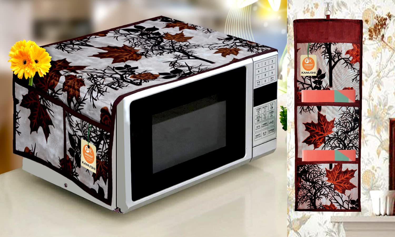 KANUSHI Industries® Wall Hanging Magazine/Organiser, Letter Holder, Pocket Organiser +1Pc Microwave/Oven Top Cover with 4 Utility Pockets (MGZ+Micro-Brown-SHUB)-image-23