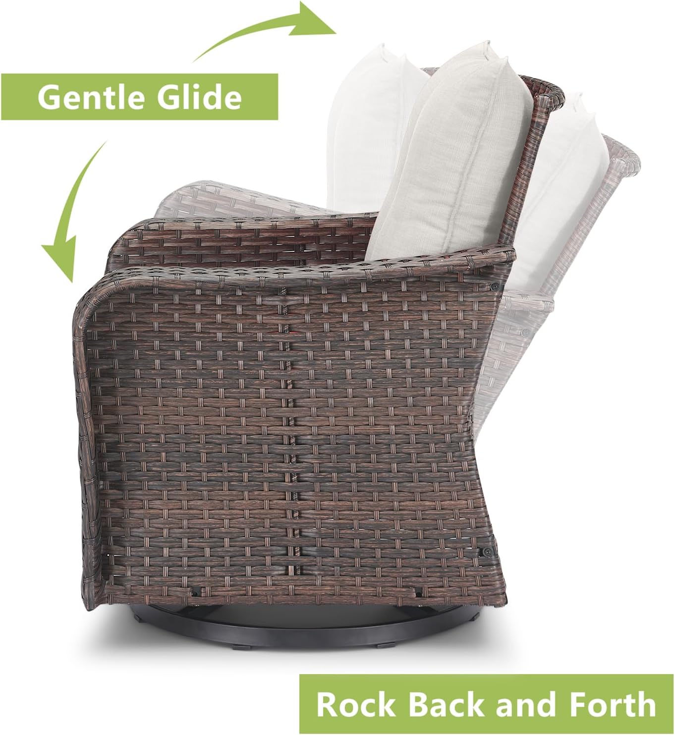 Rilyson Outdoor Patio Swivel Rocker Chairs - 3 PC Wicker Patio Bistro Sets with High Back,Comfy Cushions, Deep Seating and Side Table for Porch Deck Backyard Garden(Brown/Beige)