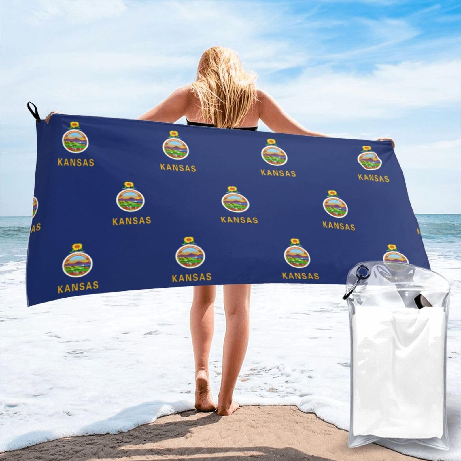 DIEzig Kansas State Flag Print Beach Towel Fast Dry Thin For Holiday Vacation Cruise Gym Swimmers