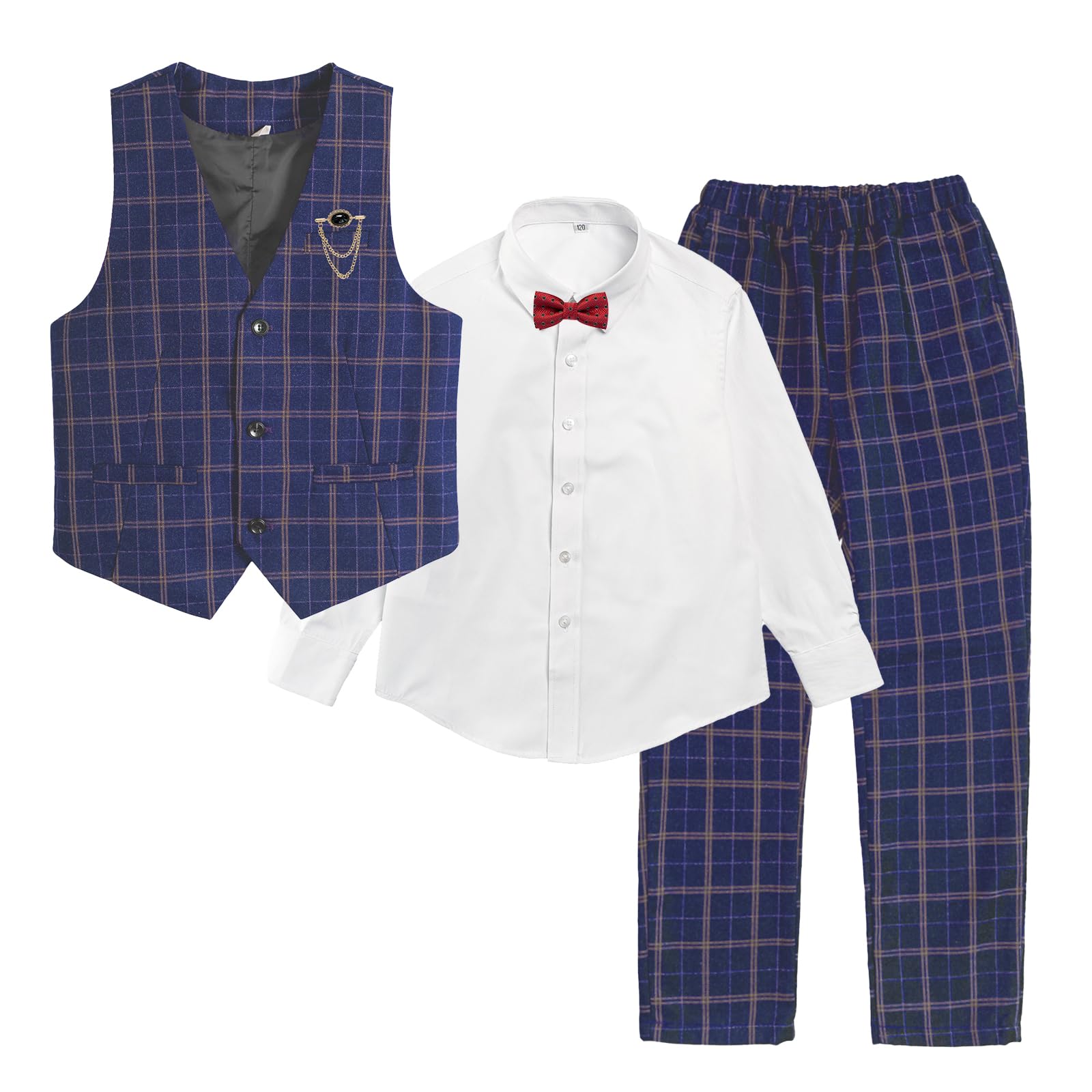 LOLANTA - Conjunto de Chaleco y pantalón para niño, Vestido a Cuadros con Camisa - Smoking Formal - Traje de Portador de Anillos de Boda, Azul, 10 años, Azul, 10 años