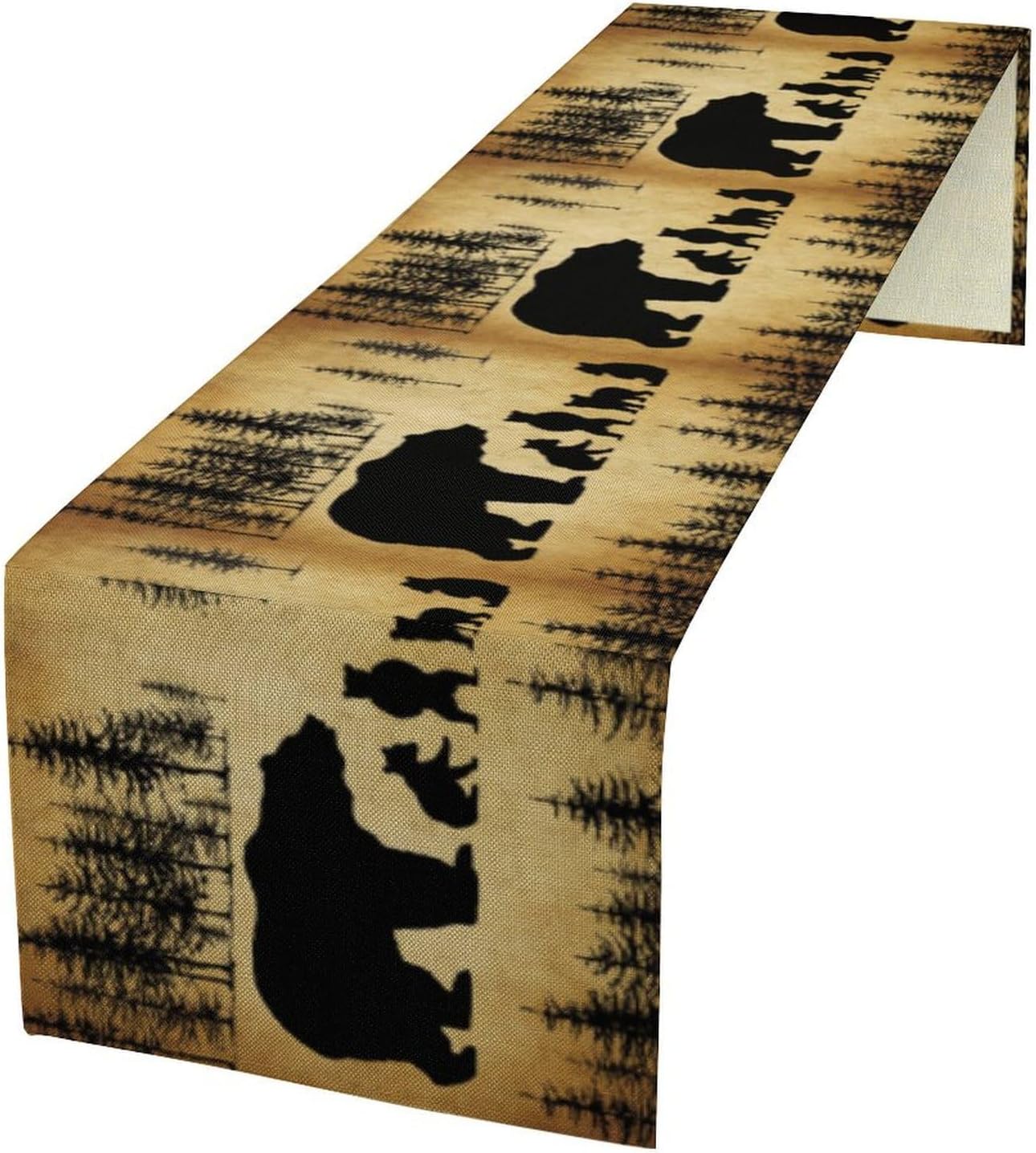 Rustic Lodge Table Runner, Vintage Bear Deer Elk Moose Cabin Country Style Linen Table Runner for Home Kitchen Dining Table Decoration,13x90 Inch