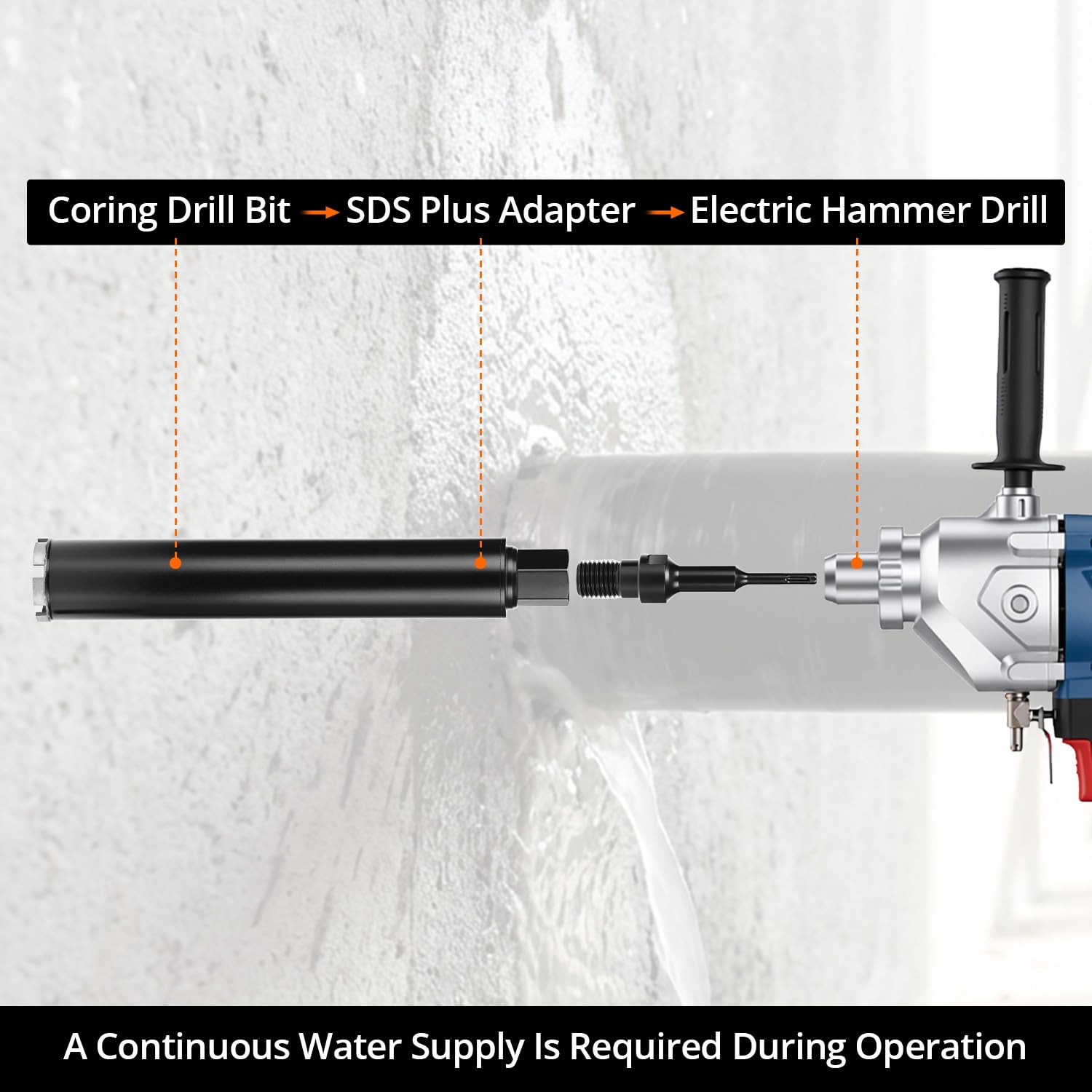 QWORK® Diamantbohrkrone 1¼" UNC mit SDS Plus-kompatiblem Adapter, Ø68mm L 420mm, Ideal für Stahlbeton, Beton,Marmor und Wandöffnungen