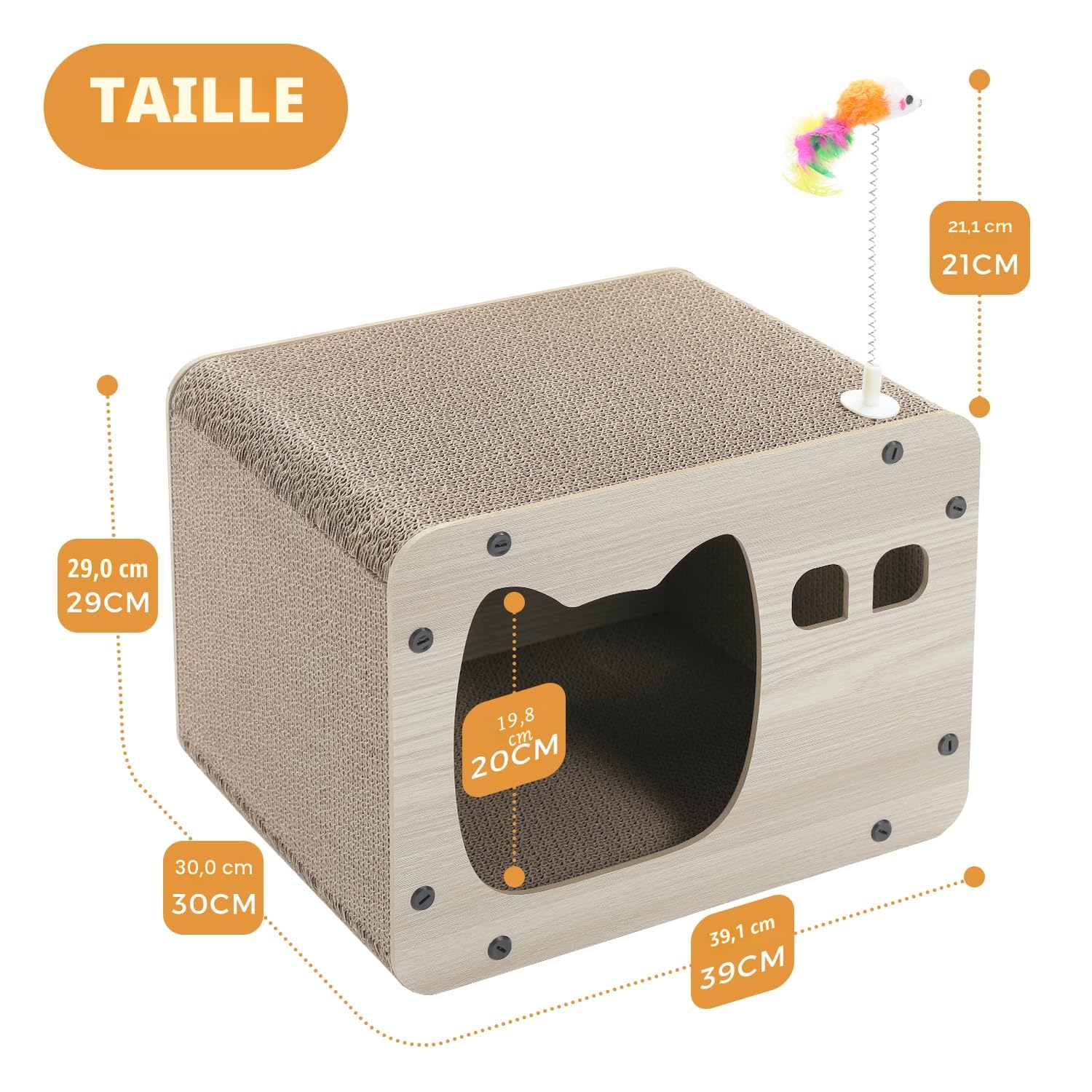 PETEPELA Griffoir pour Chat, Griffoir à Gratter en Carton Ondulé Multifonction 2 en 1, Robuste & Réversible avec Jouet Souris à Ressort, Idéale pour l'Amusement des Chats d'Intérieur (40cm)