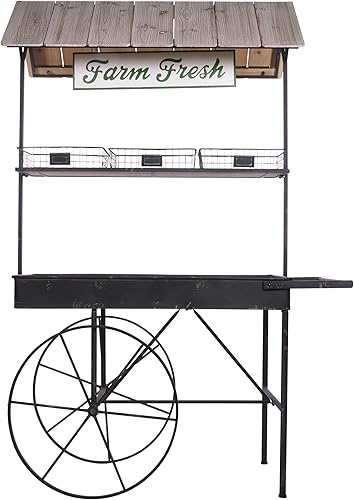 Miniatura 2 de Alpine Corporation Farm Fresh - Carrito de jardín de metal y madera para interiores y exteriores, 51 pulgadas de largo x 24 pulgadas de ancho x 75