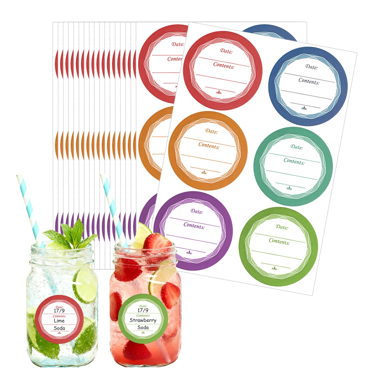 108 pegatinas multicolores para tarros de masón, extraíbles, impermeables y resistentes al aceite, calcomanías adhesivas multiusos para tarros de vidrio de conservas, tarros de especias, recipientes