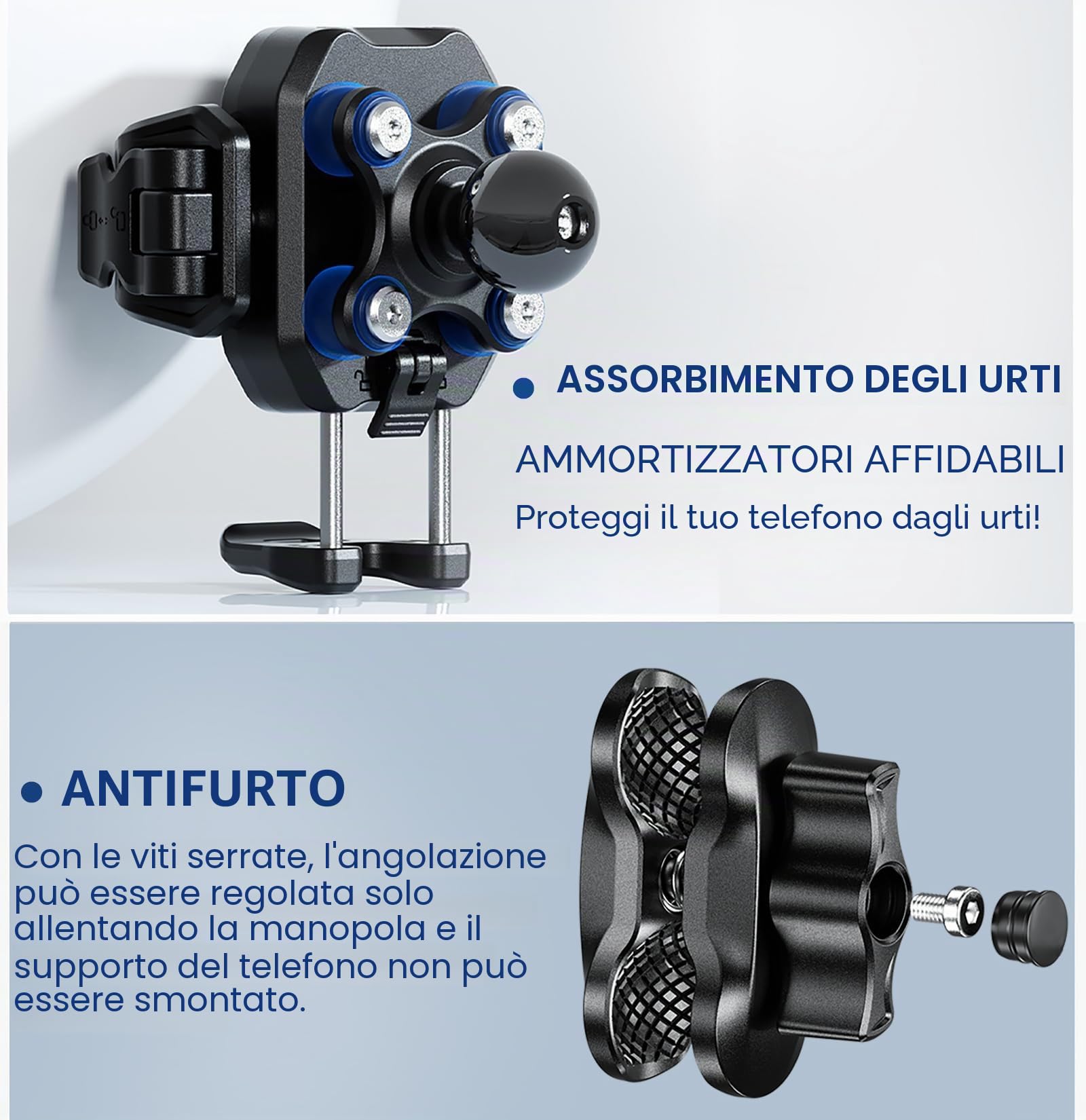 iMESTOU Supporto per Telefono Antivibrazione per Moto e Bici con Ammortizzatori e Design Antifurto, Supporto per Telefono a Sfera da 25mm Adatto per Telefoni da 5,2" a 7,2" Fino a 15 mm di Spessore