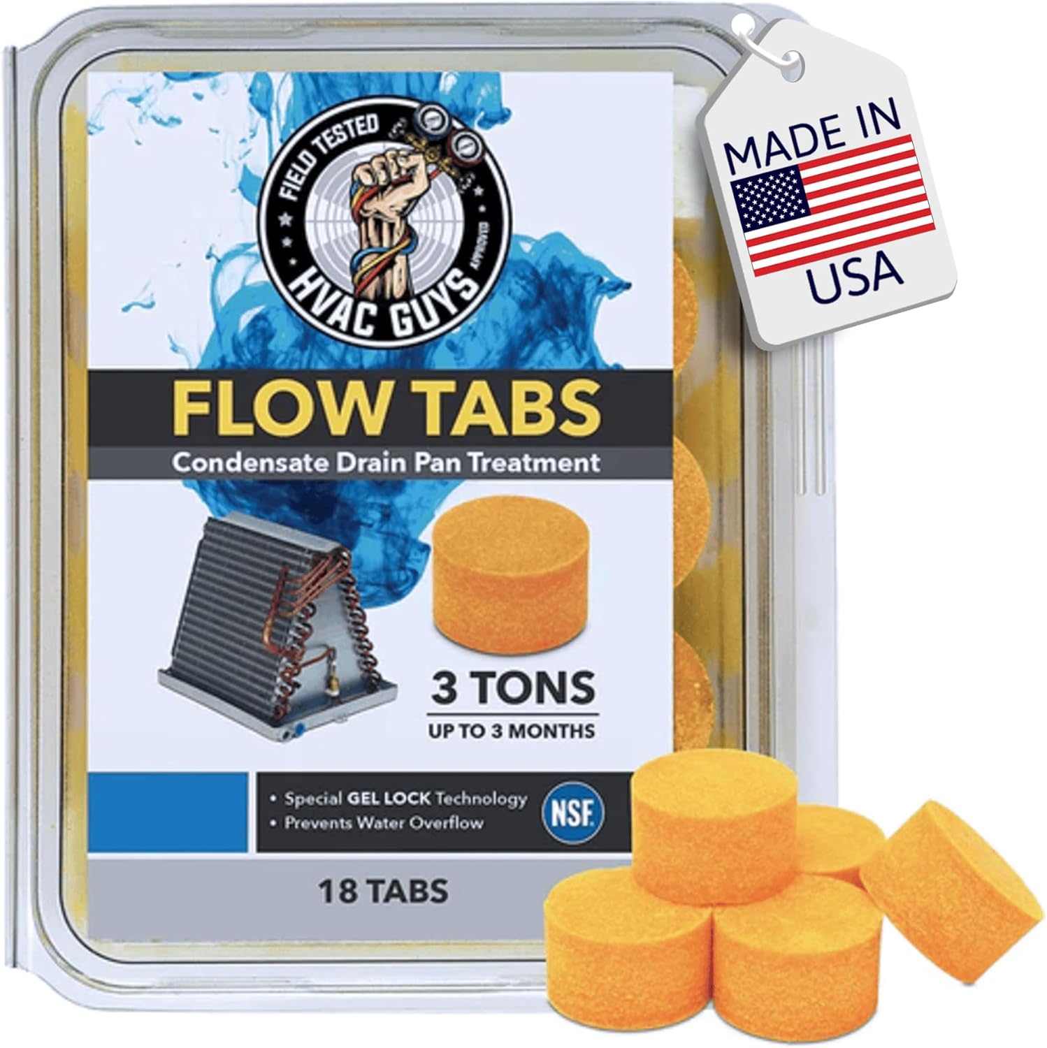 HVAC Guys Flow Tabs with Gel Lock Technology - 80 Pack - Keep Drain Pans Clean, Prevent Overflow, 3 Ton Tab Lasts up to 3 Months - 1 Tab is Equal to 18 Regular Tablets (1,440 Total) - Made in The USA