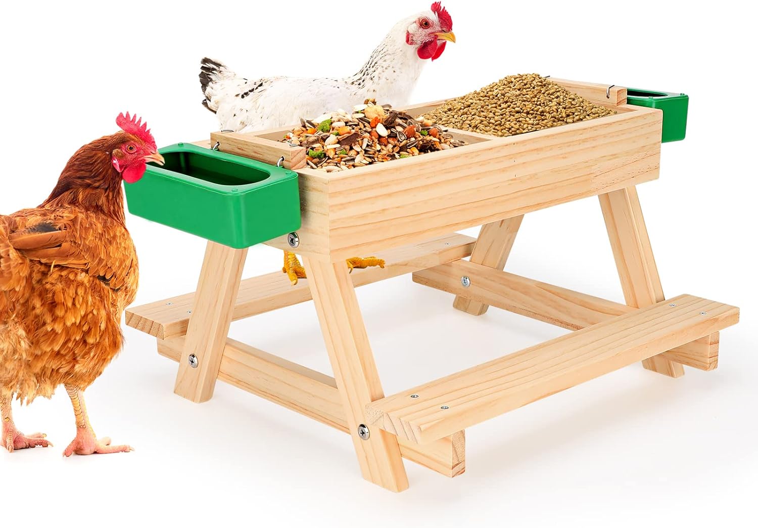 GINDOOR Chicken Picnic Table Feeder Wooden Chickenic Table