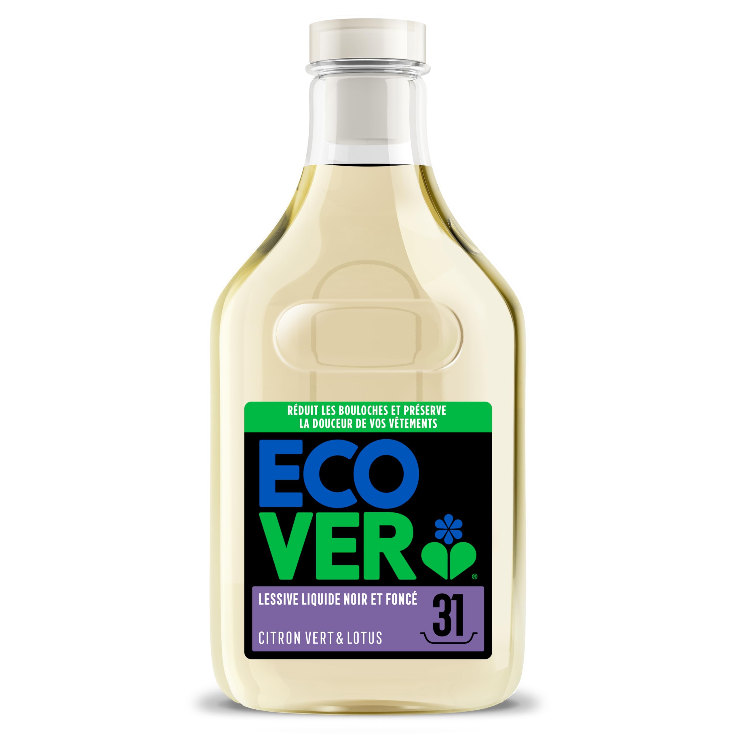 Ecover Lessive Liquide Noir et Foncé, Ravive les Couleurs Foncées, Parfum Citron Vert et Lotus, 31 Lavages, 1.43L