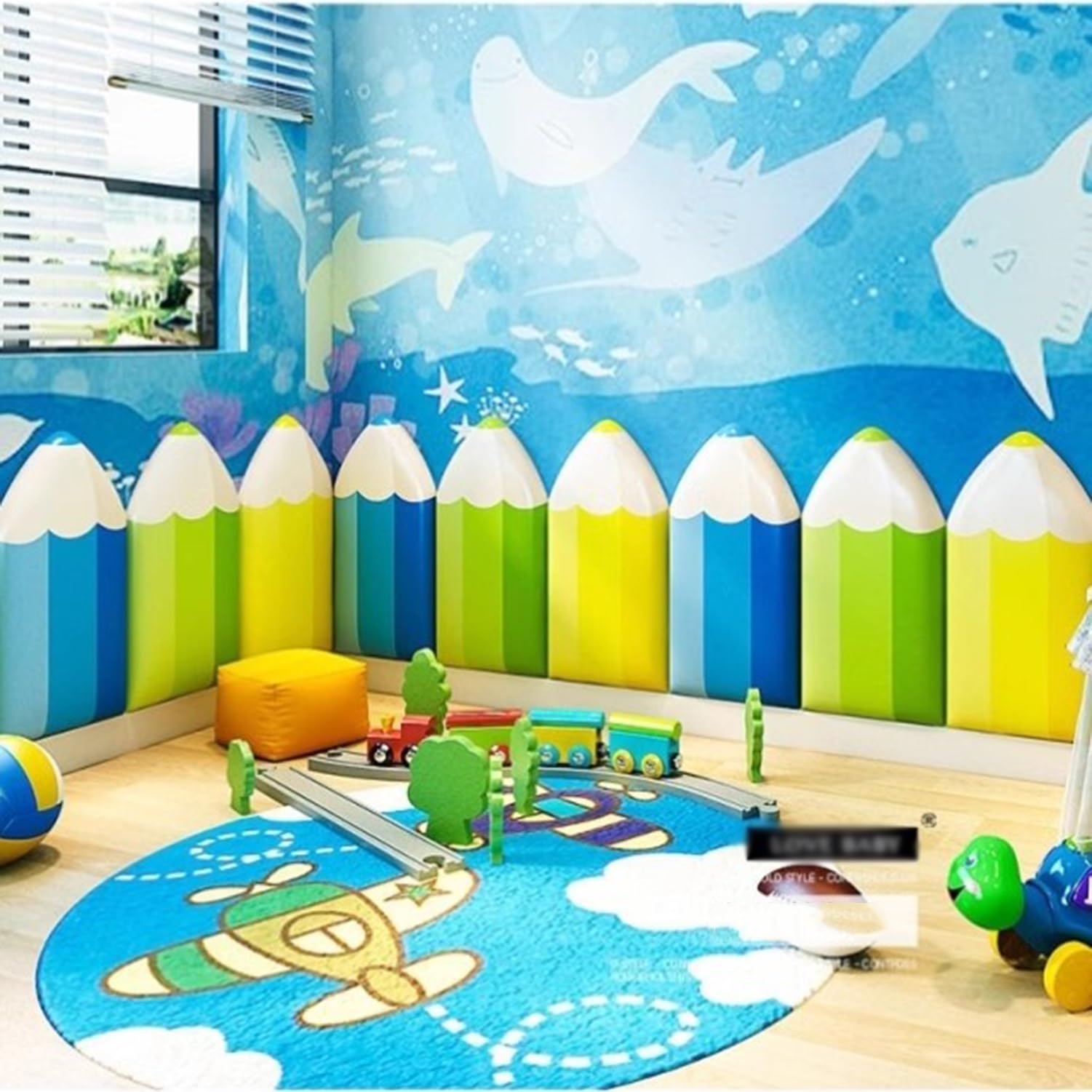 3D Enfants Anti-Collision Tapis Murale, Décoller Et Coller Tête De Lit Tapissée, 3.2cm D'épaisseur Multi-usages Accueil Auto-Adhésive Mural Rembourré Panneau (Color : Green, Size : 100x50cm-