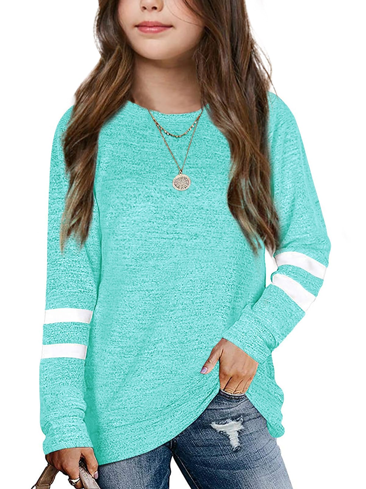 Apbondy Girls Shirts Casual Long Sleeve Crewneck Loose Sweatshirts