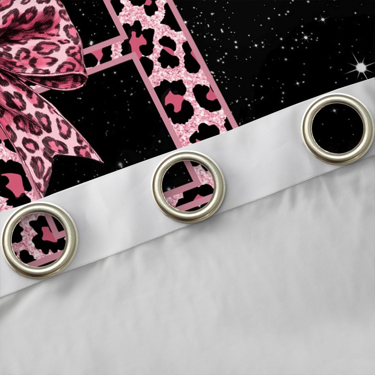 Homewish Tende per finestre con fiocco glitterato leopardato, 132 x 160 cm, set di 2 pannelli, tende oscuranti personalizzate con iniziale H Bowknot nero rosa lettera fiocco nodo tende tende tende