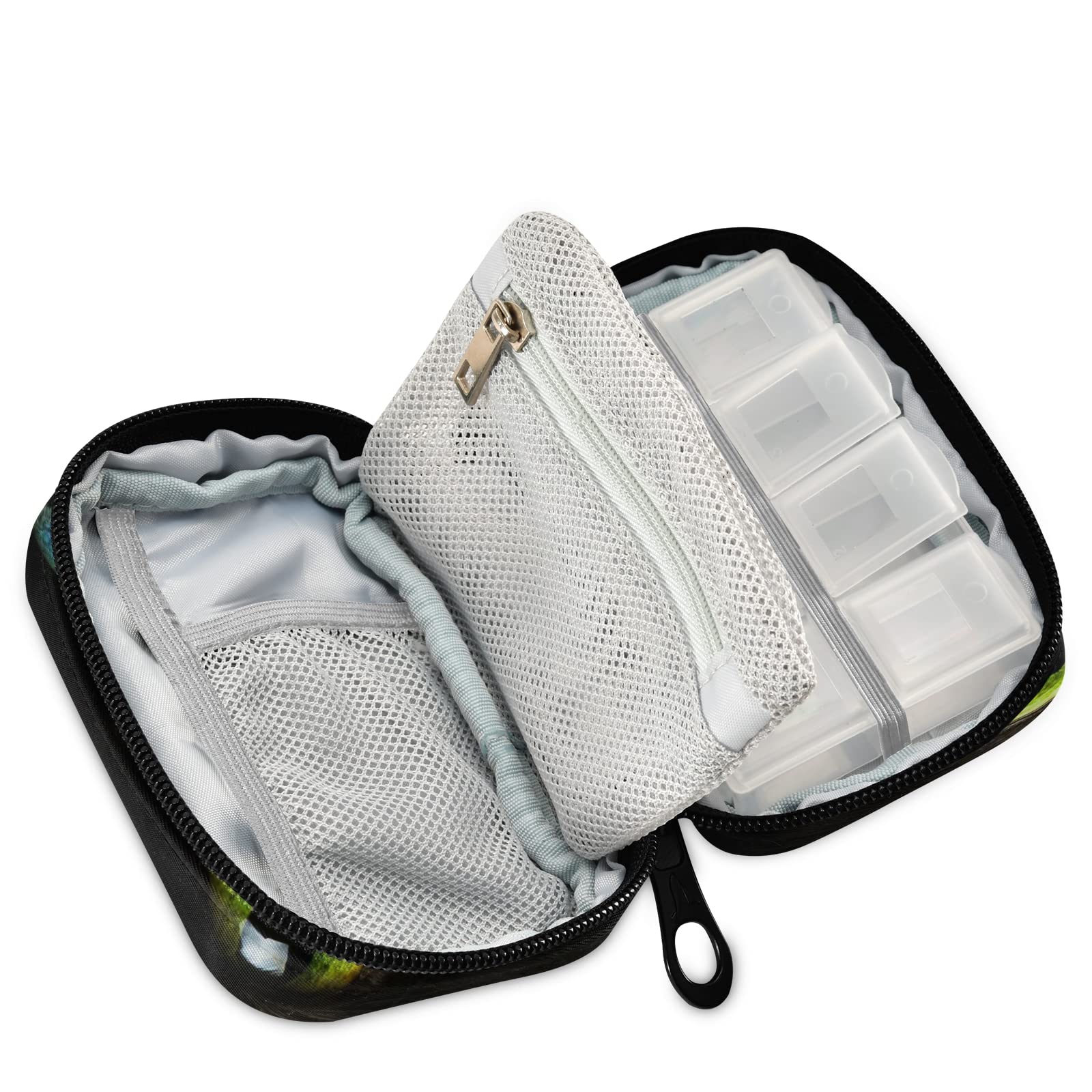 Naanle Mysterious Cat Pill Box 7 Day Pill Case Travel Pill Organizer Bag with Zipper Portable Weekly Case Compact Size for Vitamin Supplement Holder