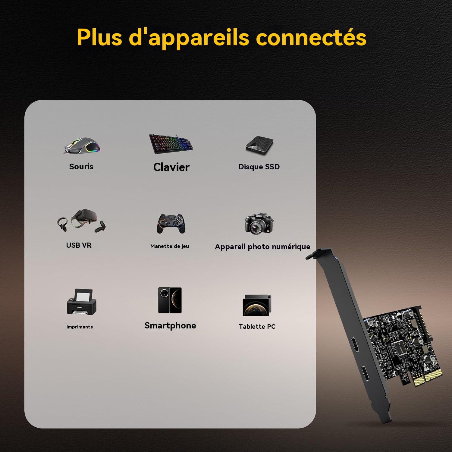 10Gbps Carte PCIE USB C 3.2 Gen 2, Carte d'Extension 2-Port PCle vers USB C, Adaptateur PCI Express 3.0 x4 pour PC de Bureau, Enceintes SSD, Stations de Travail, Sauvegarde de Fichiers, Données seulem
