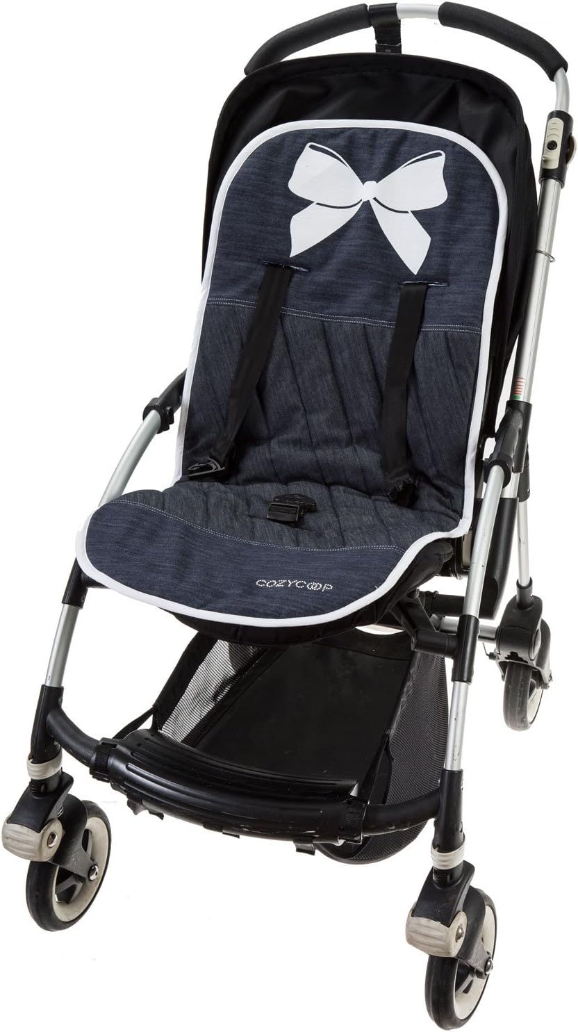 Denim Stroller Liner White Printed Bow
