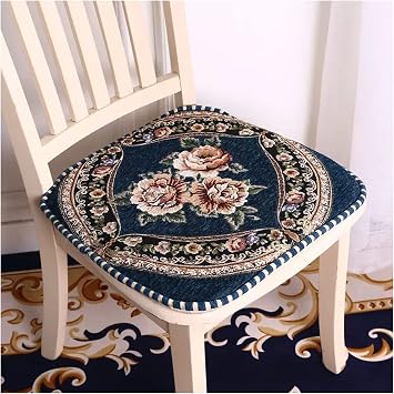 ZTGL Dining Kitchen Luxury Chenille Soft Chair Cushions, European Style Seat Cushions Chair Pad with Tie, Washable Floral Seat Pad Cushion Pillow for Outdoor Home Office,Blue,43x45cm