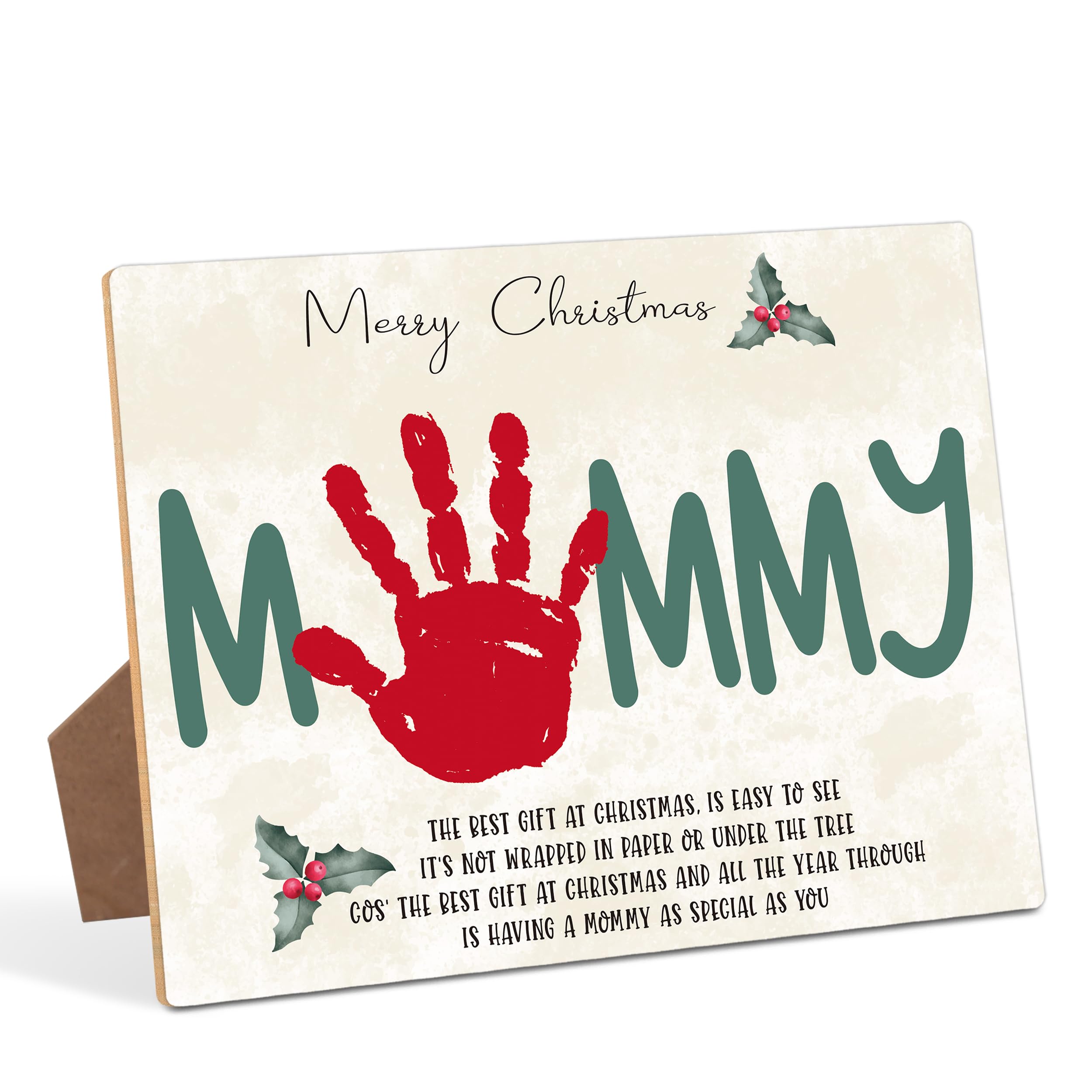Baby First Christmas Handprint Making drewniany znak, pamiątkowy prezent dla mamy, 21,5 x 28 cm, Boże Narodzenie, rękodzieło, wiszący na zimę, wakacje, zajęcia rodzinne, prezenty świąteczne dla nowej