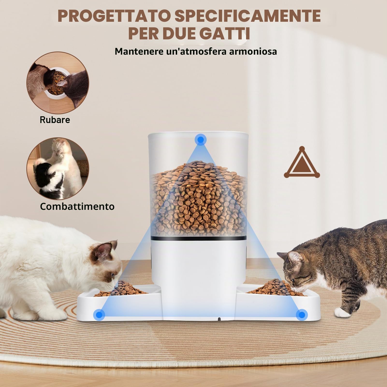 4L Distributore automatico di cibo per gatti, distributore automatico intelligente WiFi, controllo tramite app, doppio alimentatore,distributore di cibo per gatti e cani (6 litri, doppia ciotola)