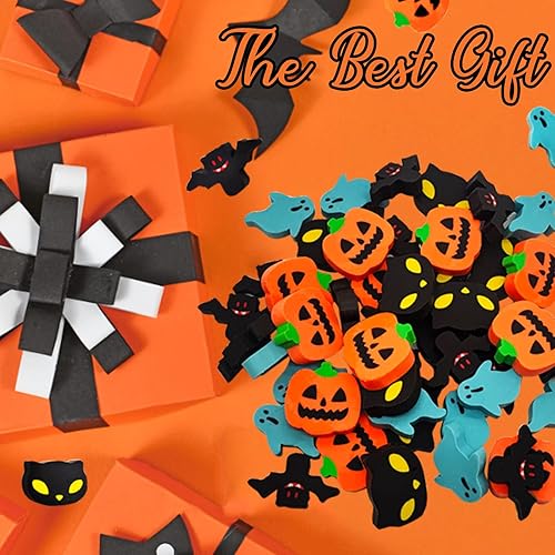 Miniatura 6 de Mini borradores de Halloween para niños, 4 estilos, lindos borradores de calabaza, fantasma, murciélagos, recuerdos de fiesta, relleno de bolsas de