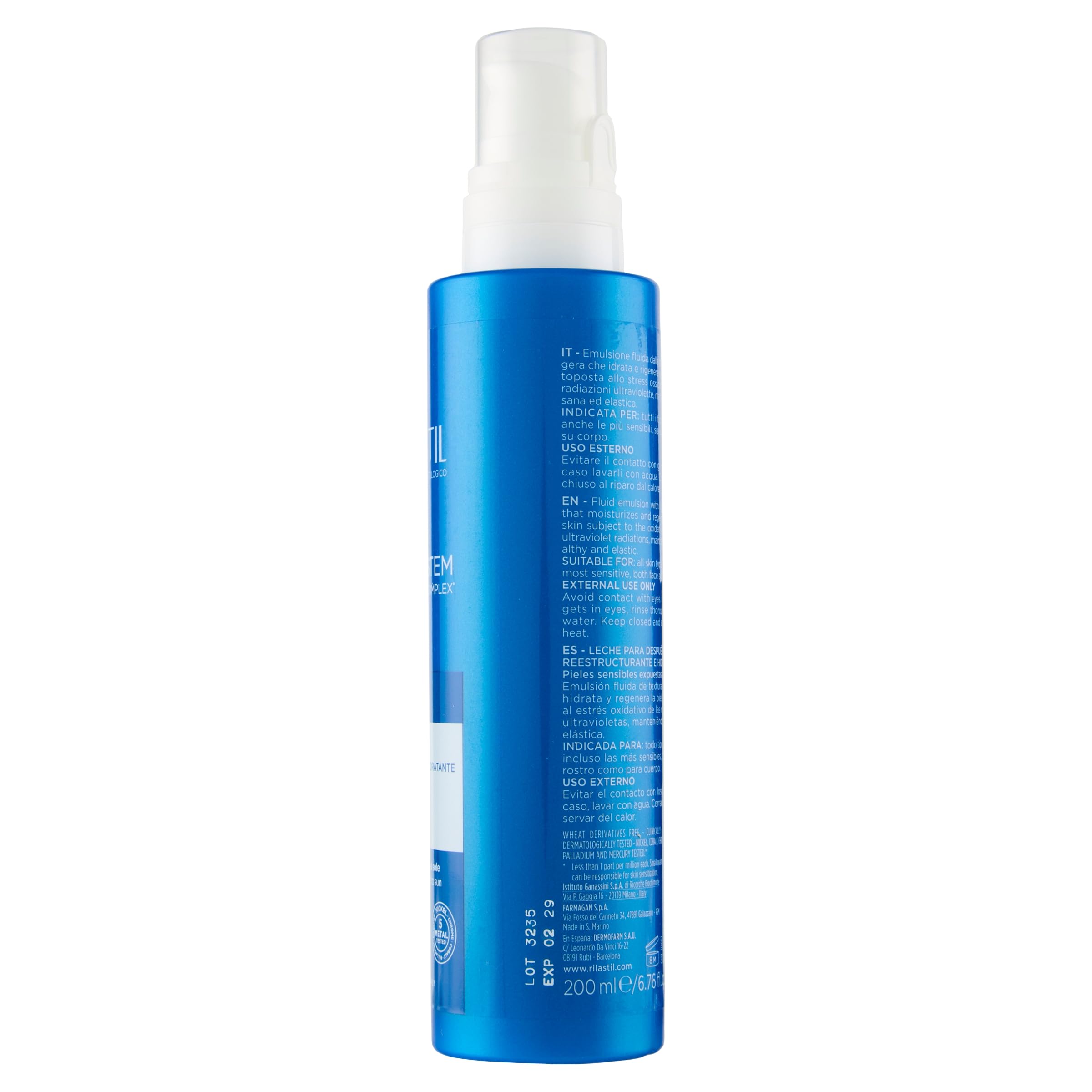 Rilastil Sun System - Leche After Sun que Hidrata la Piel y Mantiene el Bronceado, para Pieles Sensibles, Cuerpo y Rostro, 200 Mililitros