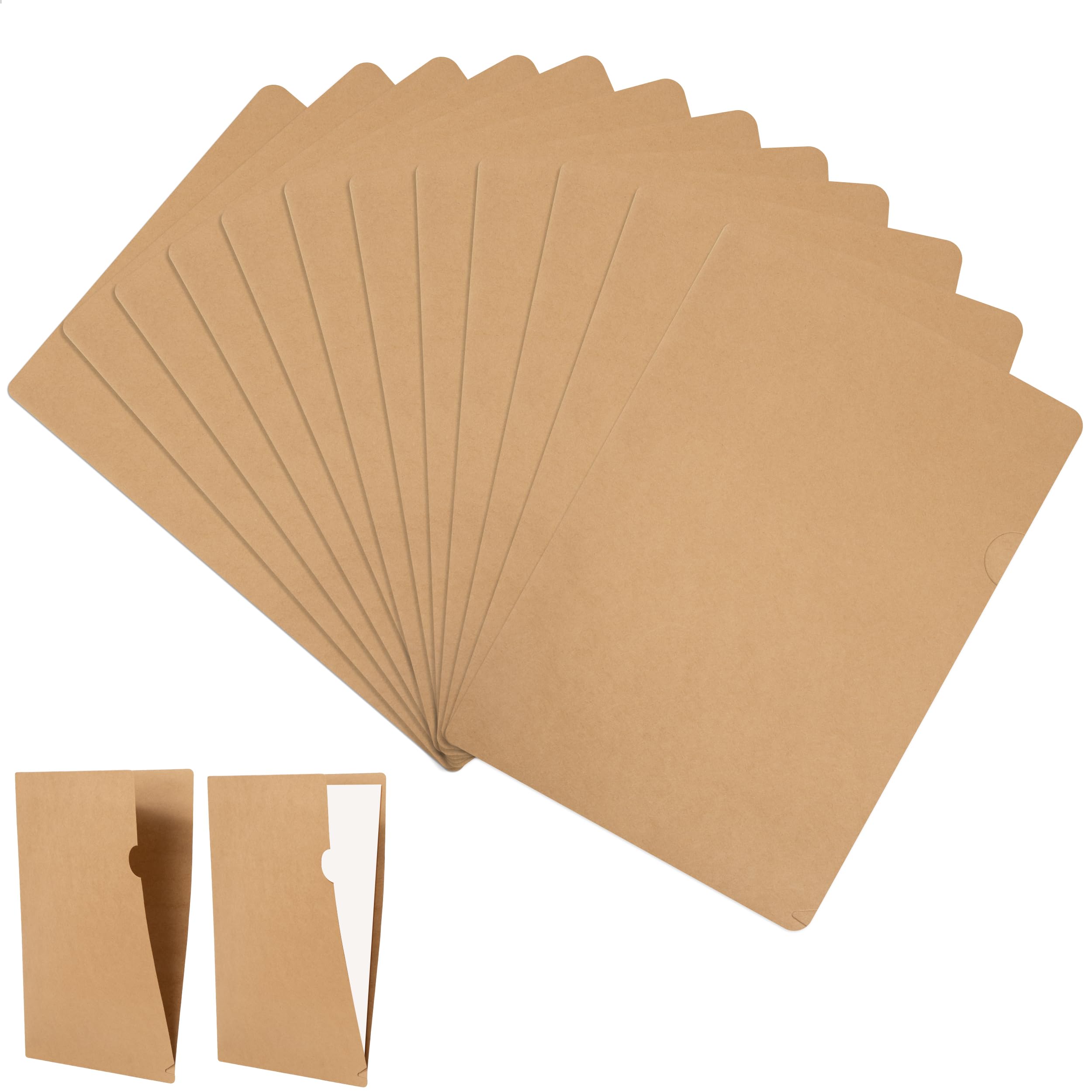 Lot De 12 Pochettes à Coins En Papier Kraft A4 - Protection Documents, Ouverture Latérale, Bords Renforcés, 32x22 Cm