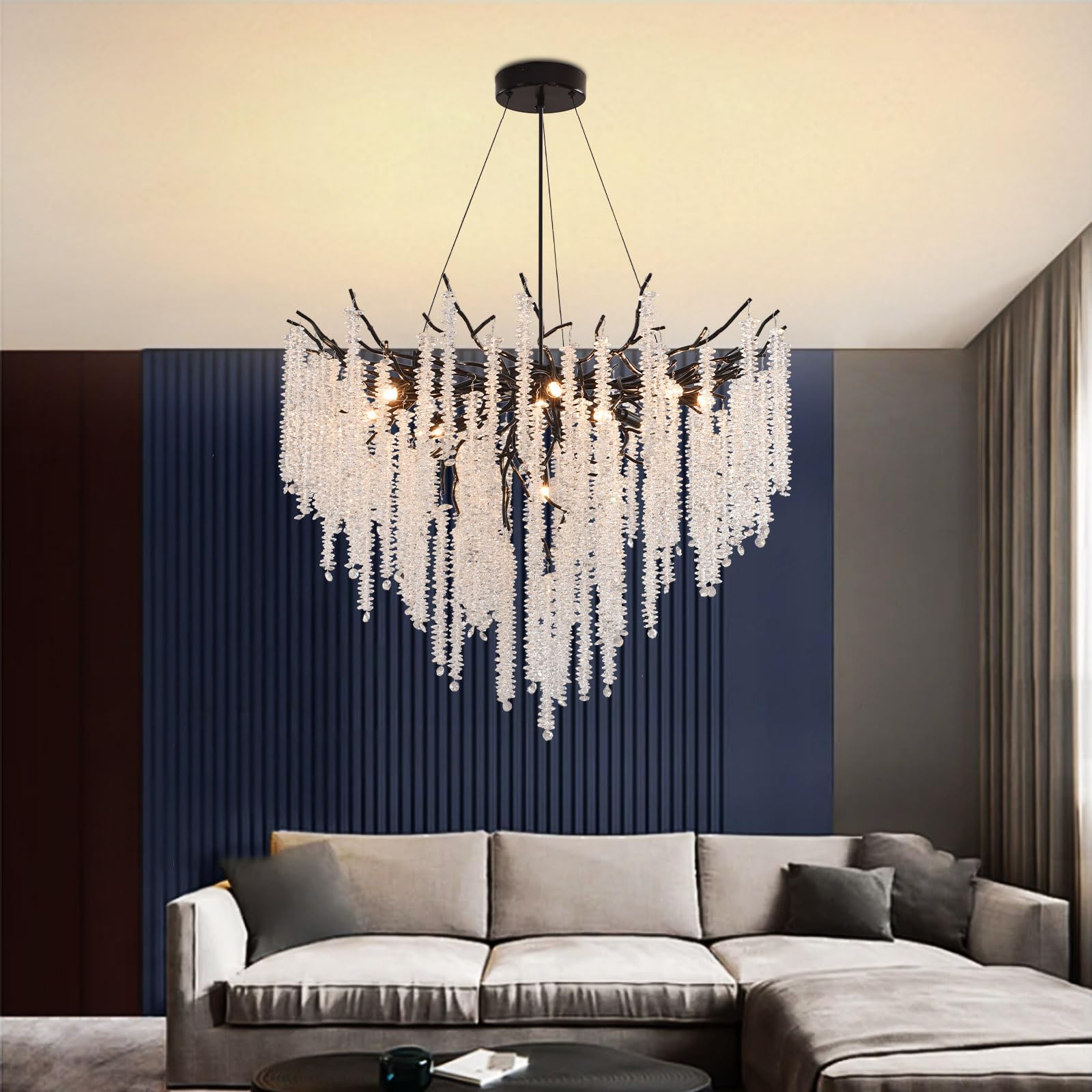 AHXIAOZN Moderno Lampadario al Cristallo,G9 Lusso Lampadario in Cristallo,K9 Cristallo Lampadario Rotondo per salotto, sala da pranzo, camera da letto, ristorante(Nero,80cm