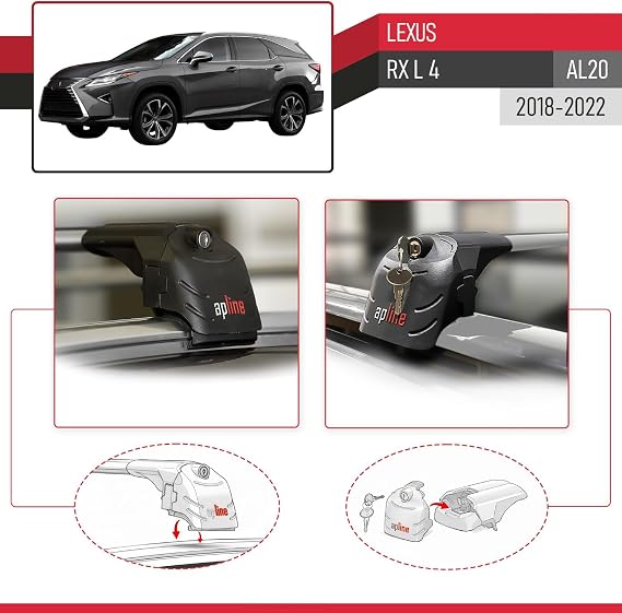 Lexus RX 4 L (AL20) 2018-2022 Arası ile Uyumlu ACE-2 Ara Atkı Tavan Barı Gri 2 Adet