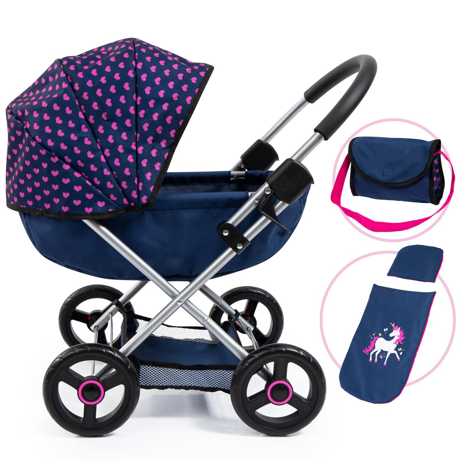 Bayer: 4-in-1 Toy Baby Doll Pram Stroller Cosy Set - Dolls Up to 18" (Blue/Purple) | Pretend | Dress up