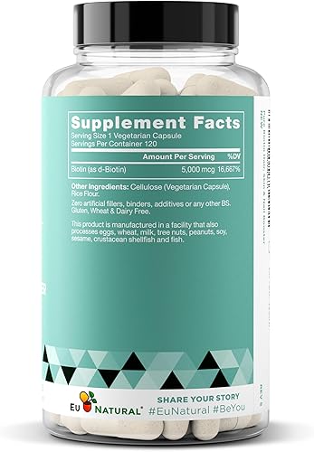 Miniatura 8 de Suplemento Biotin 0.00017 oz, 120 cápsulas vegetarianas (para el crecimiento del cabello, piel y uñas)