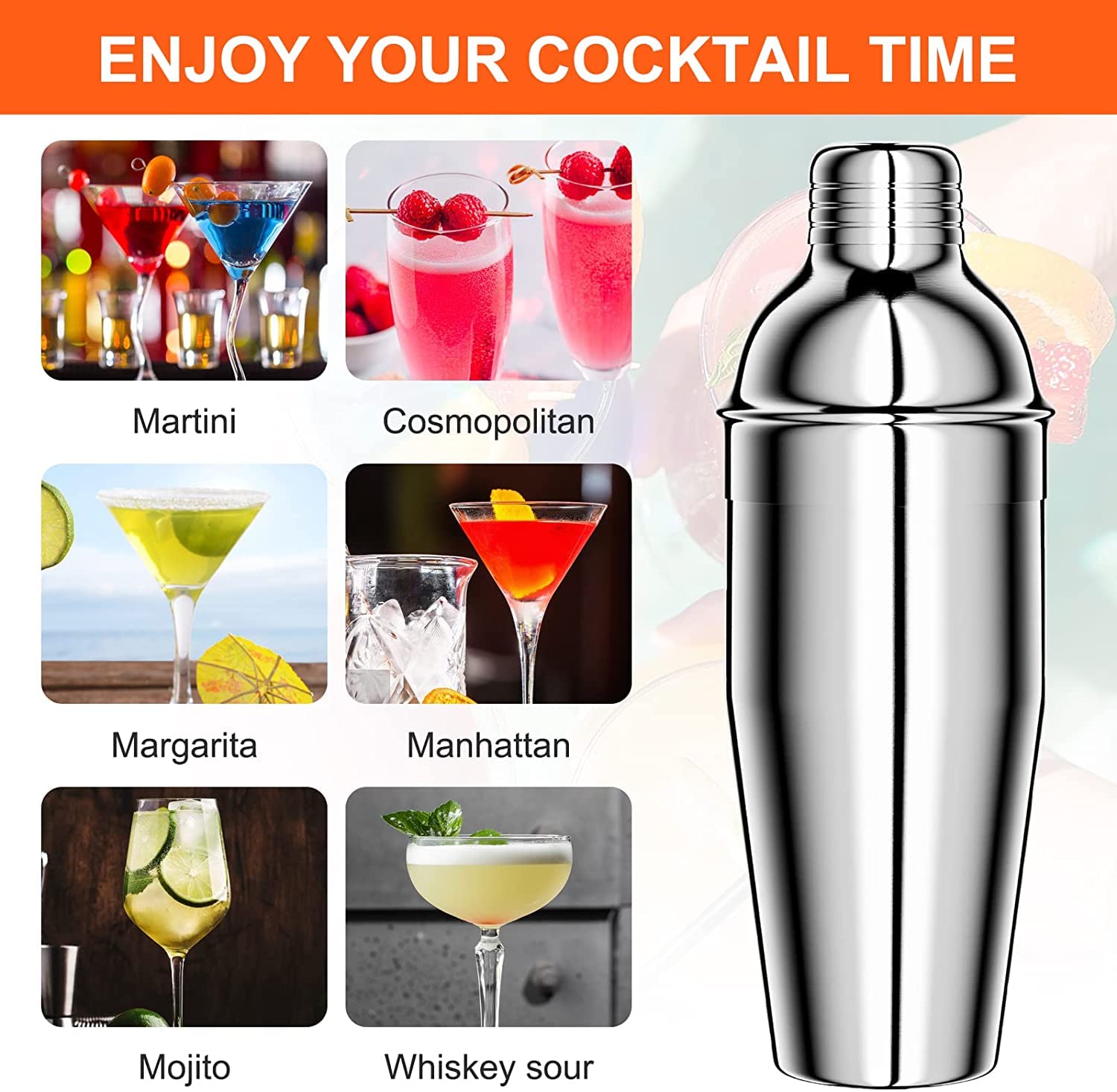 Regalo Per Appassionati Di Cocktail Kit Completo 5 Pezzi Per Fare Cocktail | Shaker In Acciaio Inox 500 Ml, Nero Set Regalo Per Appassionati Di Mixology