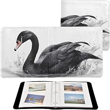 Black Swan Water White Leather Photo Album - 11.8x11.2x1.5 Inch, PU Material, Wipeable Exterior, 20 Self-Adhesive Pages Included, DIY Photo Storage with Loose-leaf Design
