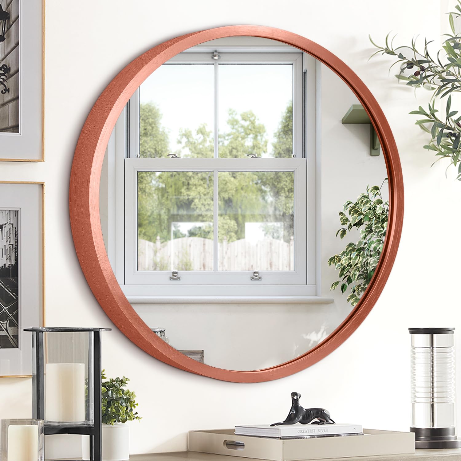 バラ彫刻の円形ミラー Rose on 21cm round mirror バラ彫刻の円形