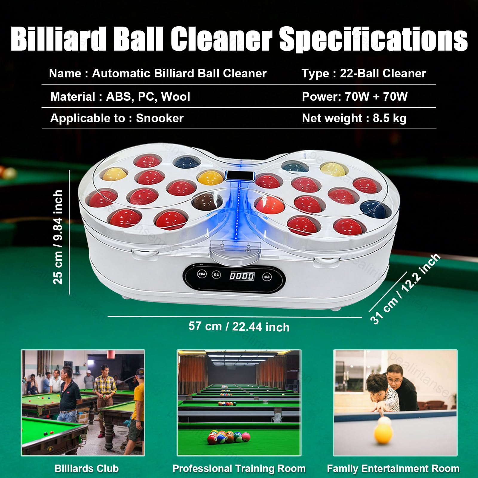 Verbesserter Billardkugel-Reiniger, Dual-Motor-Dual-Rotierende Scheiben, Professioneller Poolball-Polierer, Touch-Steuerung, 2 Minuten schnelle Reinigung für Club, Pool, Halle, Fitnessstudio