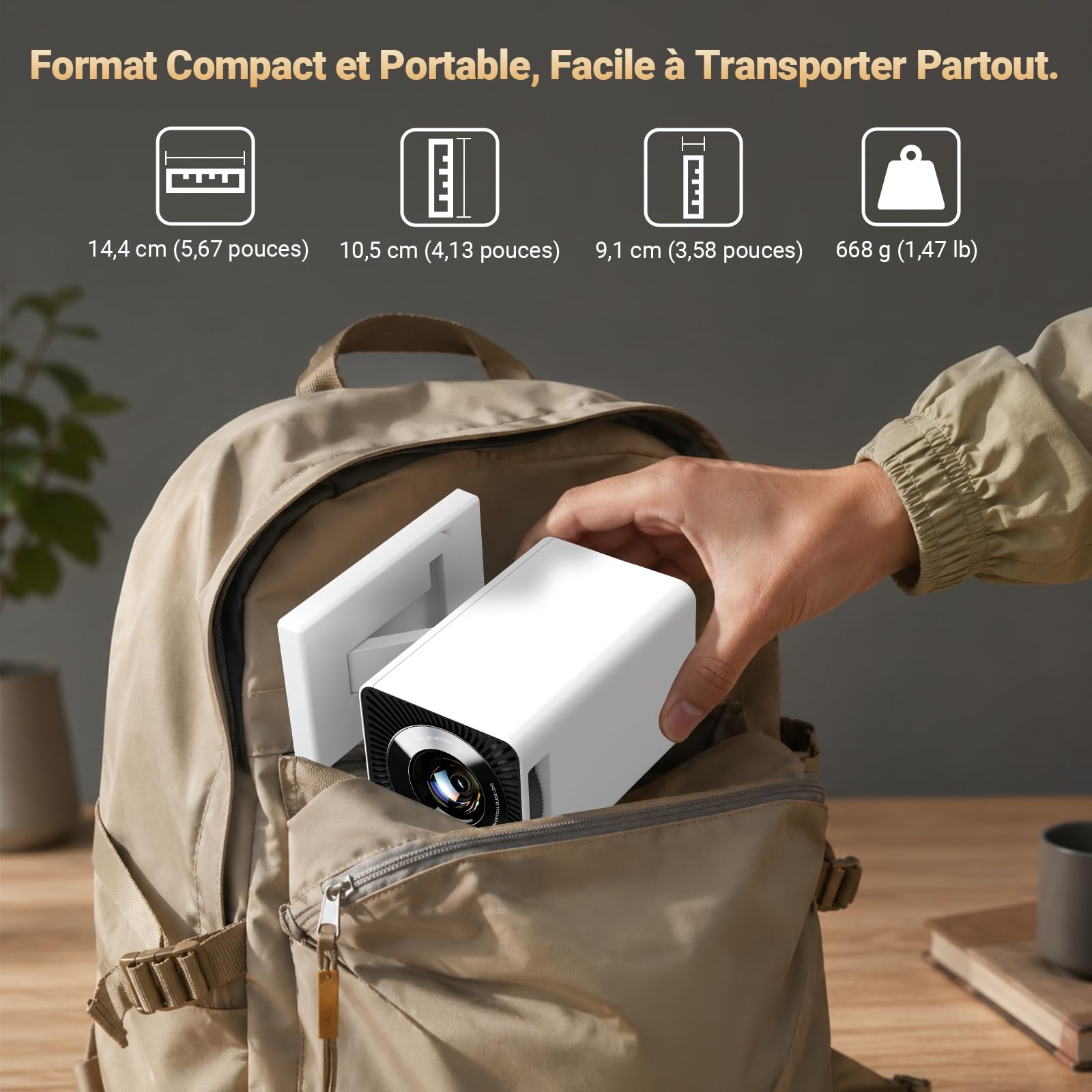 Maypug Vidéoprojecteur Cinéma Maison Portable Mini Projecteur pour Chambre Plafond, Portable Projecteur WiFi 6 BT 5.4, Résolution 1080P Compatible 4K, Correction Trapézoïdale Automatique