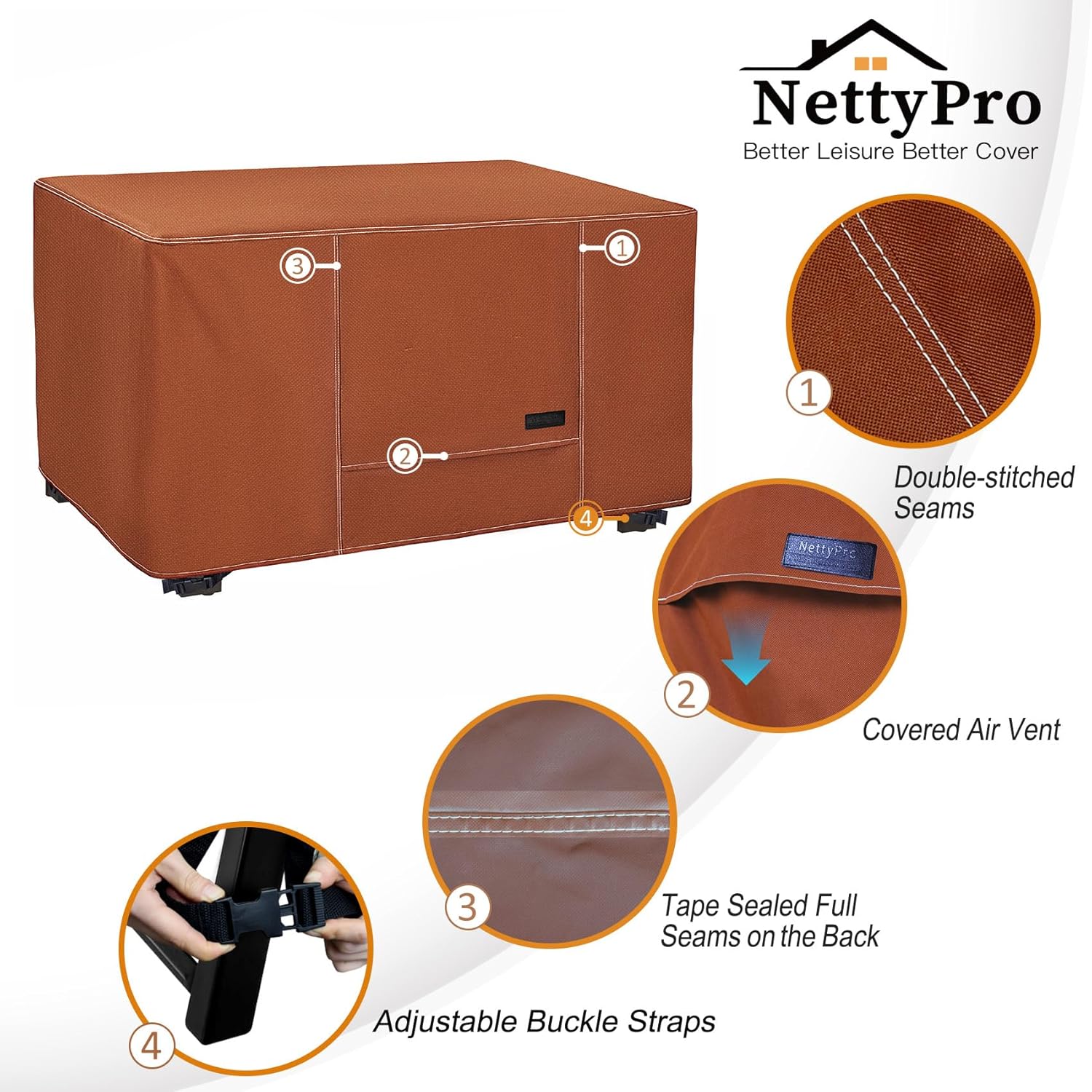 NettyPro Fire Pit Cover Rectangular Waterproof Outdoor Firepit Cover for Gas Propane Fire Pit Table Rectangle, 52 x 34 x 24 inch, Brown