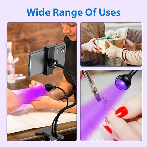 Miniatura 7 de AORAEM Lámpara LED de uñas de 5 W, luz LED para uñas, lámpara de uñas LED de secado rápido con soporte para teléfono, cuello de cisne, luz de uñas
