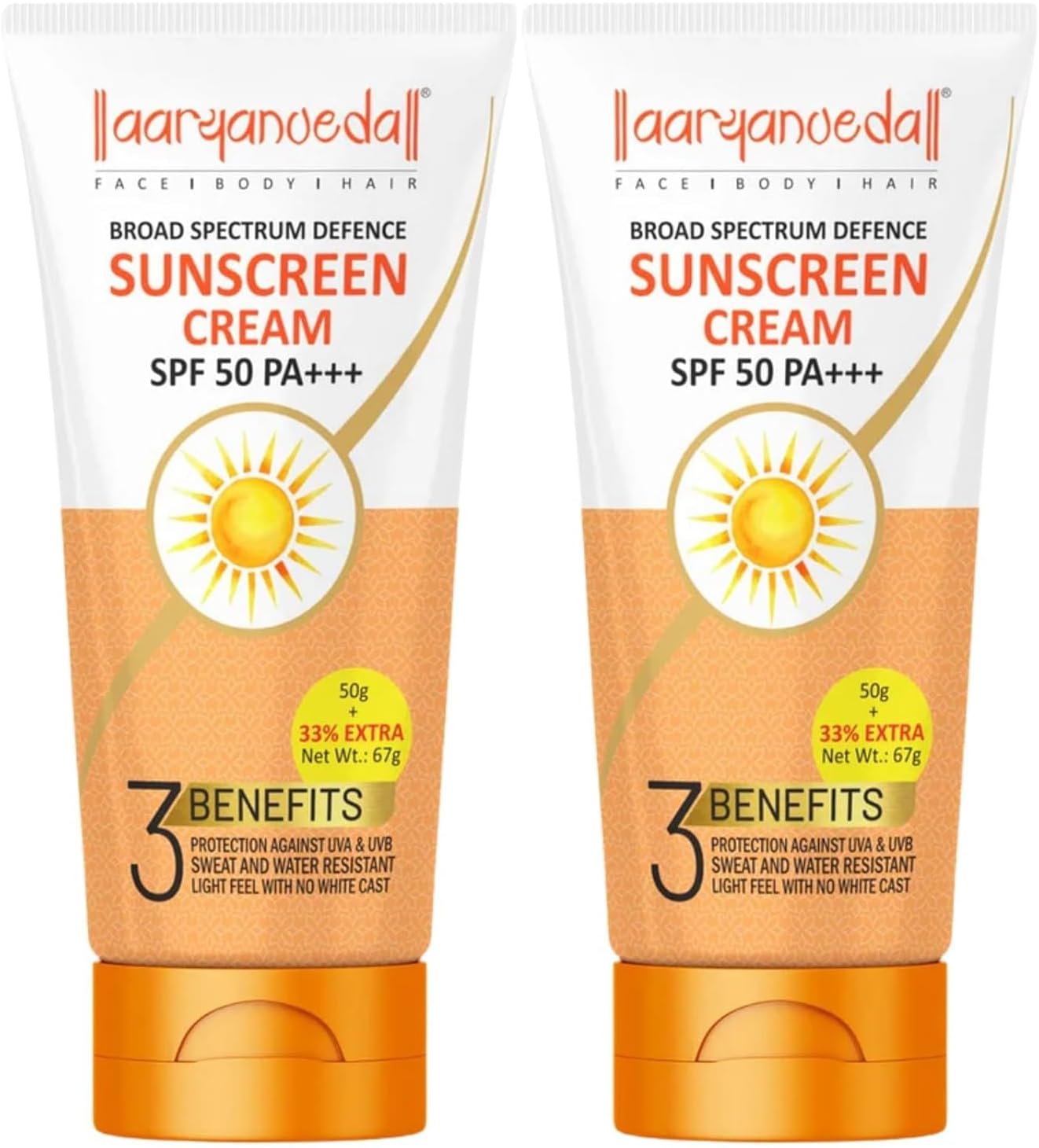 Aryanveda Sunscreen Spf 50 PA+++ UV Protection for Women & Men with All Day Hydration 67gm Each (Pack of 2)
