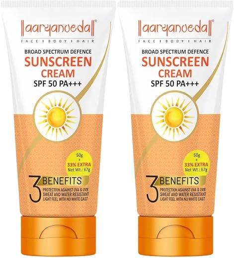 Aryanveda Sunscreen Spf 50 PA+++ UV Protection for Women &amp; Men with All Day Hydration 67gm Each (Pack of 2)