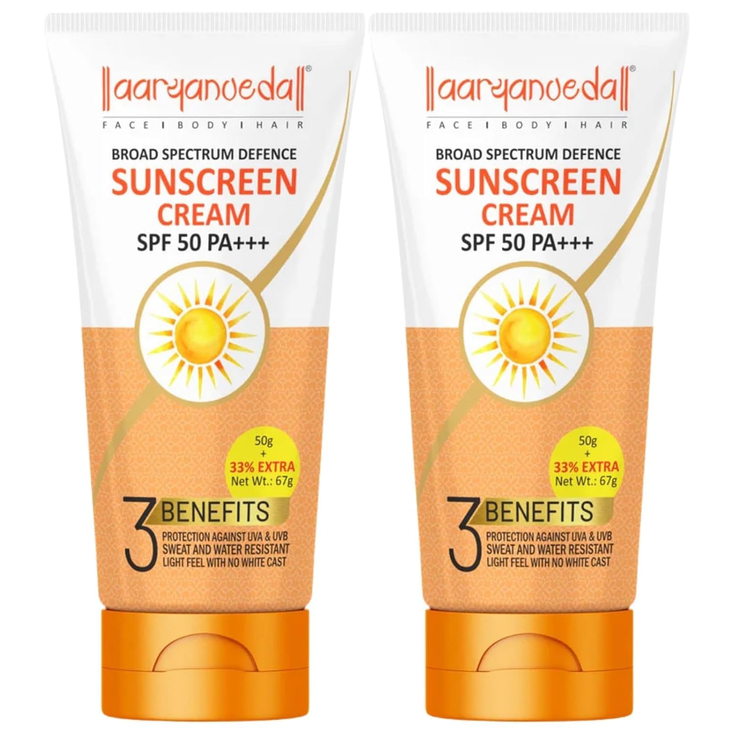 Aryanveda Sunscreen Spf 50 PA+++ UV Protection for Women & Men with All Day Hydration 67gm Each (Pack of 2)