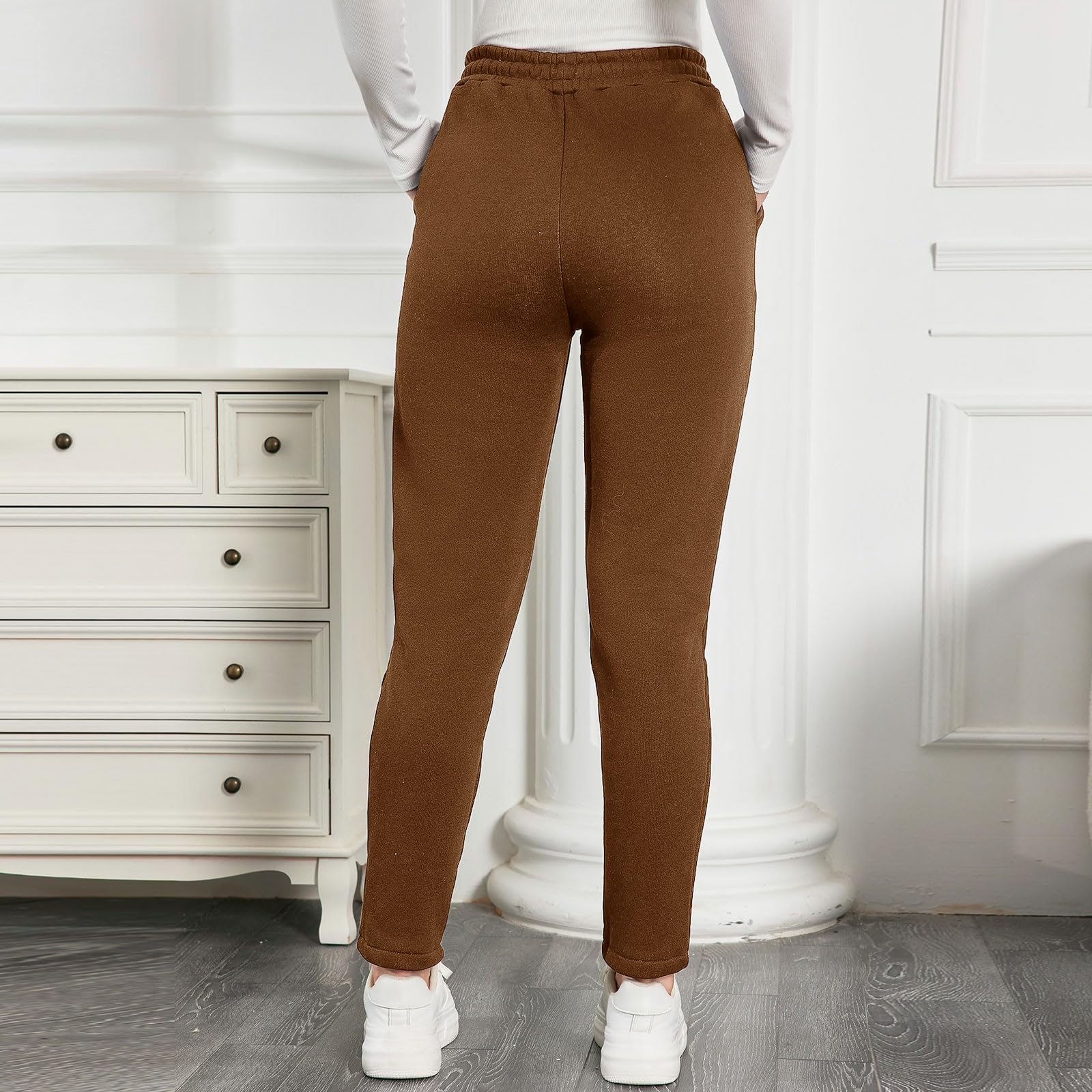 EDOTON Pantaloni da Jogging Donna Caldi Sportivi Pantaloni Termici Ispessiti in Pile Invernale Foderati con Tasche Pantaloni da Allenamento con Coulisse S-XL