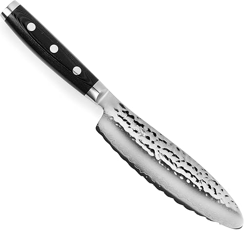 Enso Cuchillo sándwich HD de 6 pulgadas, fabricado en Japón, cuchillo utilitario serrado de acero inoxidable de damasco martillado VG10