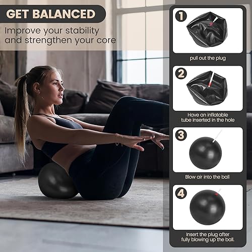 Miniatura 7 de Kit esencial de pilates para entrenamientos en casa, juego de equipo de pilates negro con pelota de yoga de 9 pulgadas, deslizador de pilates, banda