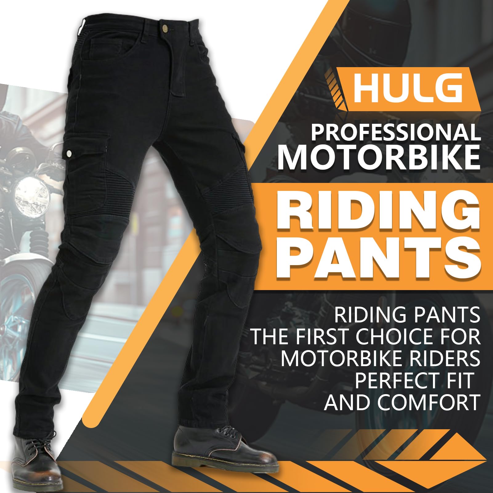 HULG Pantalones De Motociclismo Hombre Pantalones De Carreras De Motocross Con Pantalones Anti Caída,Jeans De Moto, 4 X Equipo De Protección (Black,L)