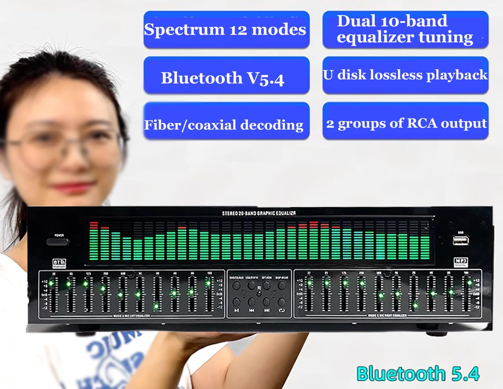 McbeAn Digitaler Equalizer, Audio-Stereo-Grafik-EQ, LED-Musikspektrumanalysator, 12 Rhythmusmuster, 31 Segmente Dynamisches Spektrum, Zwei 10 Segmente Unabhängiger Abstimmung, Für Aufnahmestudio