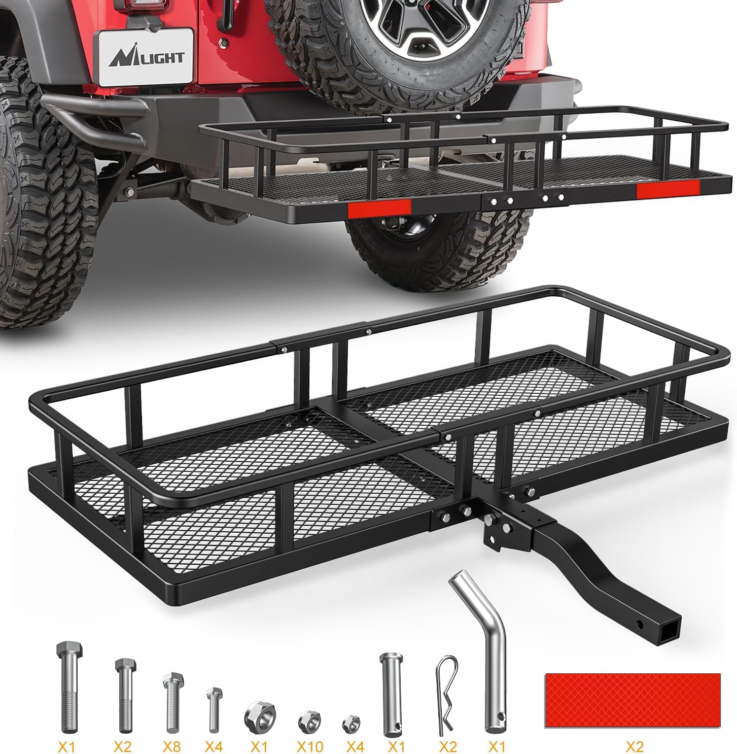 Nilight 60" x 20"x 7.87" Hitch Cargo Carrier & 5/8" Pin Clip Fits 2-Inch Receiver 500 Lbs Heavy Duty Capacity Luggage Basket Fold Up for SUV Pickup Camping Traveling